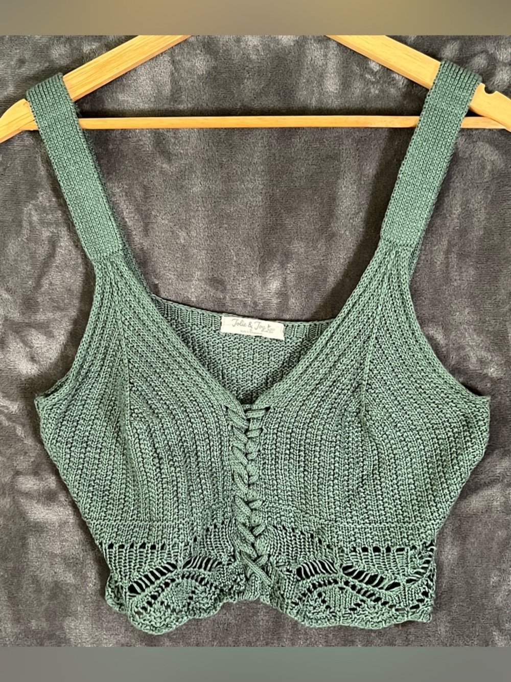 Jolie & Joy Sage Green Crocheted Knit Top XL